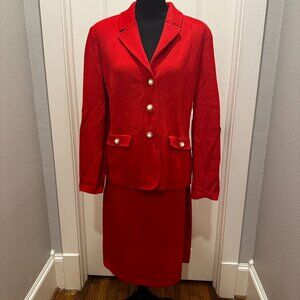 St. John Collection Vintage Red Santana Knit Skirt Suit Set - Sz 10
